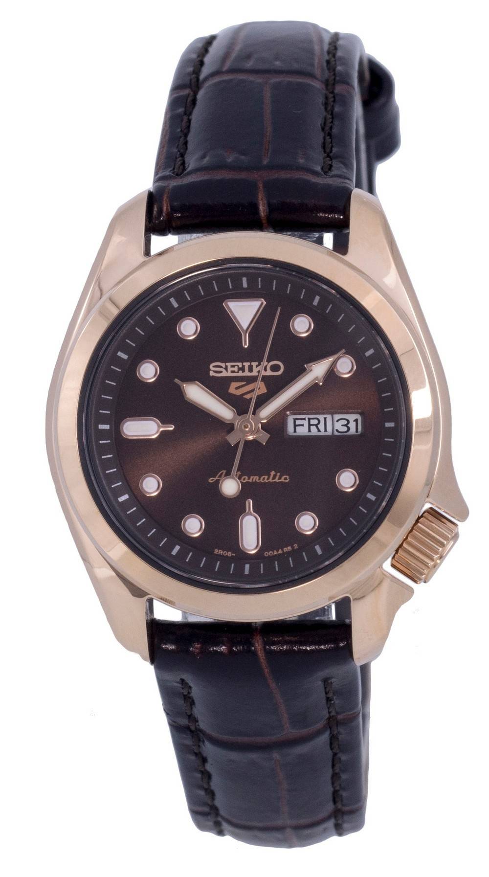 Refurbished Seiko 5 Sports Compact Leather Brown Dial Automatic SRE006K1 100M Women's Watch