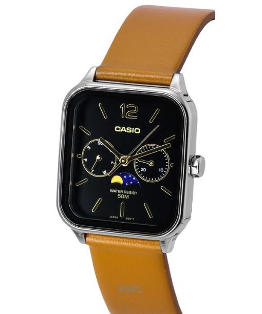 Refurbished Casio Standard Analog Moon Phase Leather Strap Black Dial Quartz MTP-M305L-1A Men's Watch