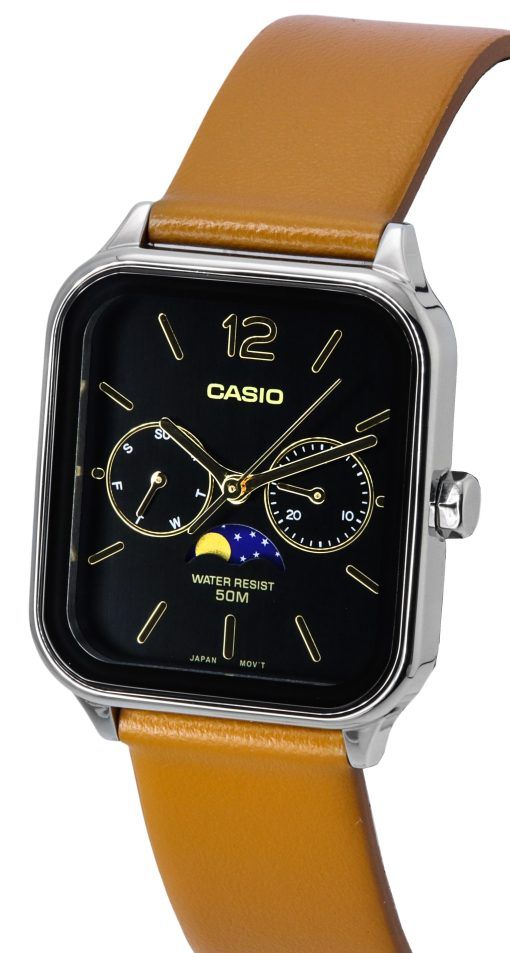 Refurbished Casio Standard Analog Moon Phase Leather Strap Black Dial Quartz MTP-M305L-1A Men's Watch