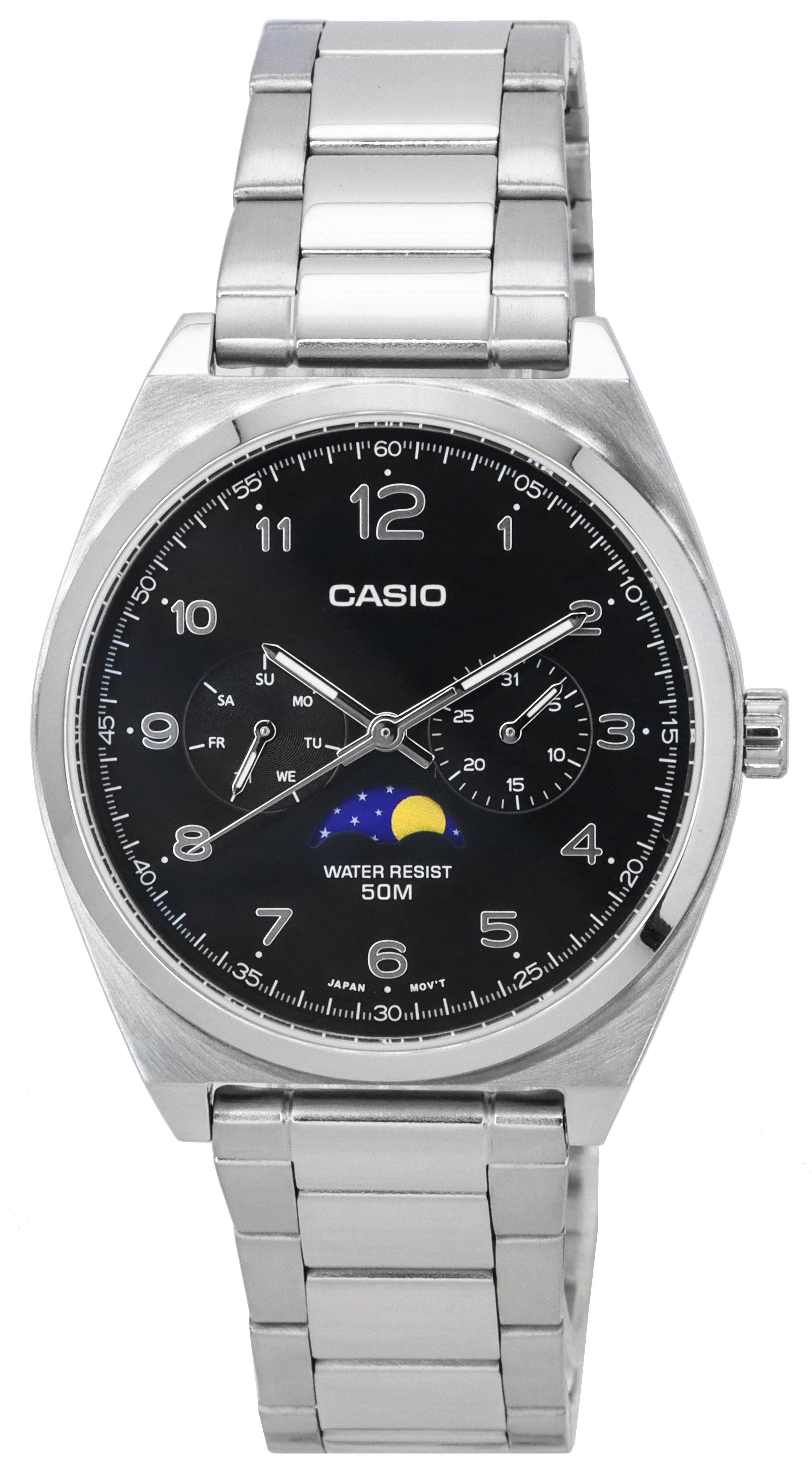 Refurbished Casio Standard Analog Moon Phase Black Dial Quartz MTP-M300D-1A Men's Watch