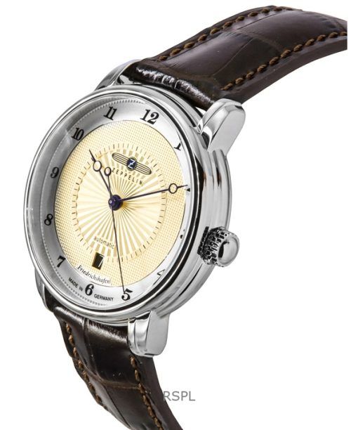 Zeppelin Friedrichshafen Leather Strap Gold Tone Dial Automatic 85565 Men's Watch