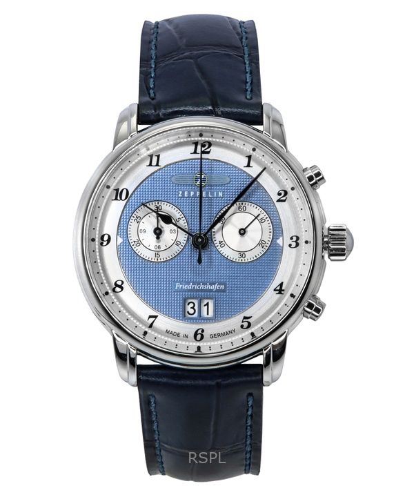 Zeppelin Friedrichshafen Chronograph Leather Strap Blue Dial Quartz 85843 Men's Watch