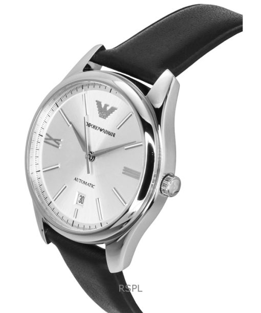 Emporio Armani Leather Strap Silver Dial Automatic AR60077 Mens Watch