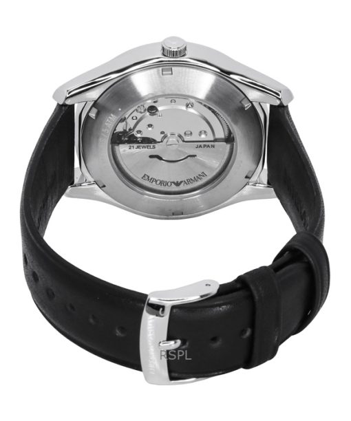 Emporio Armani Leather Strap Silver Dial Automatic AR60077 Mens Watch