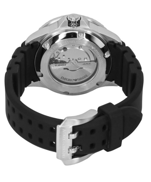 Emporio Armani Sea Explorer Silicone Strap Black Dial Automatic Divers AR60078 200M Mens Watch