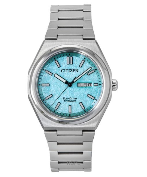Citizen Zenshin Super Titanium Turquoise Dial Eco-Drive AW0130-85M 100M Mens Watch