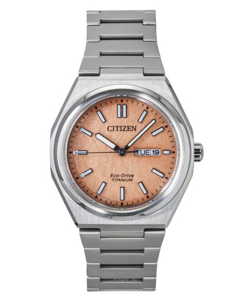 Citizen Zenshin Super Titanium Salmon Dial Eco-Drive AW0130-85Z 100M Mens Watch