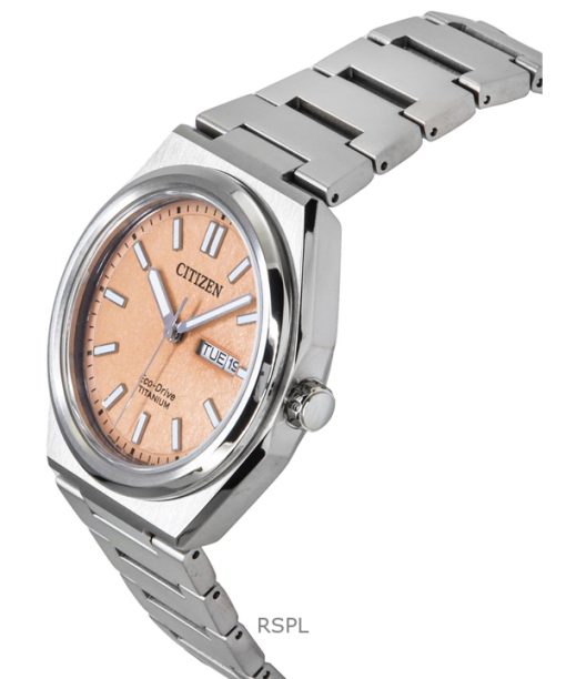 Citizen Zenshin Super Titanium Salmon Dial Eco-Drive AW0130-85Z 100M Mens Watch