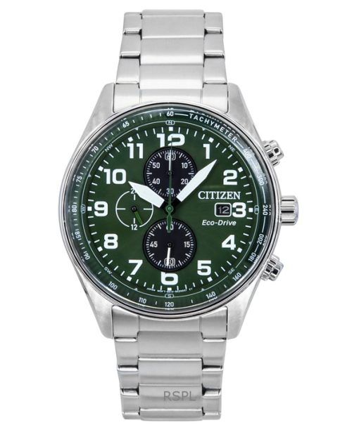 Citizen Eco-Drive Chronograph Stainless Steel Green Dial CA0770-72X 100M Mens Watch