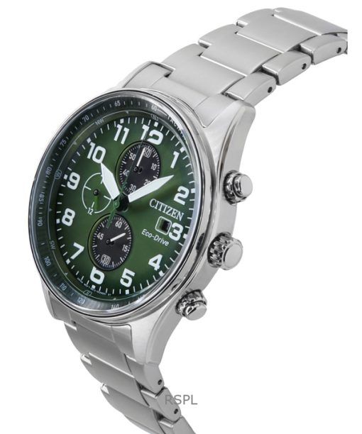Citizen Eco-Drive Chronograph Stainless Steel Green Dial CA0770-72X 100M Mens Watch