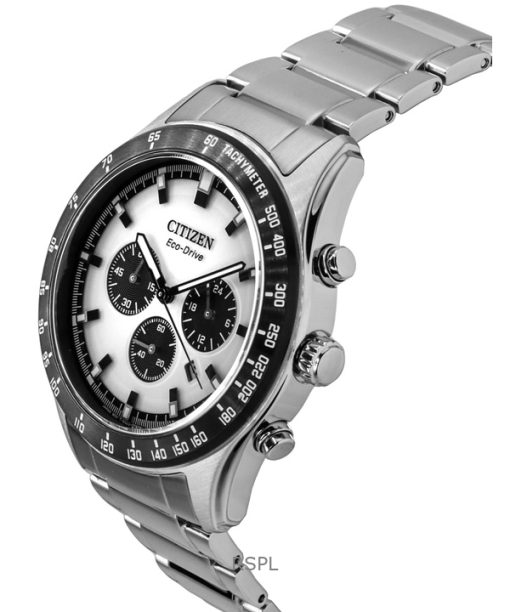 Citizen Eco-Drive Chronograph Stainless Steel White Dial CA4674-58A 100M Mens Watch