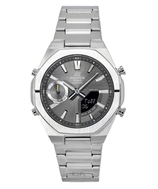 Casio Edifice Analog Digital Smartphone Link Stainless Steel Grey Dial Quartz ECB-S10D-8A 100M Mens Watch