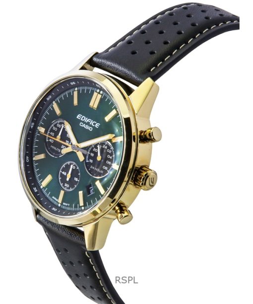 Casio Edifice Analog Chronograph Leather Strap Green Dial Quartz EFR-575CL-3A 100M Mens Watch