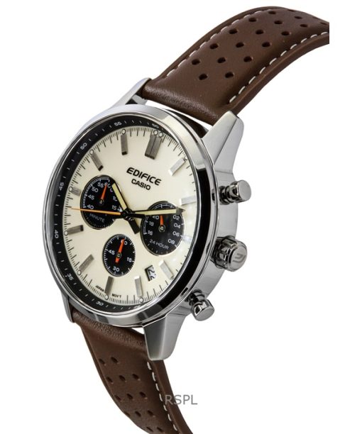 Casio Edifice Analog Chronograph Leather Strap Cream Dial Quartz EFR-575L-7A 100M Mens Watch