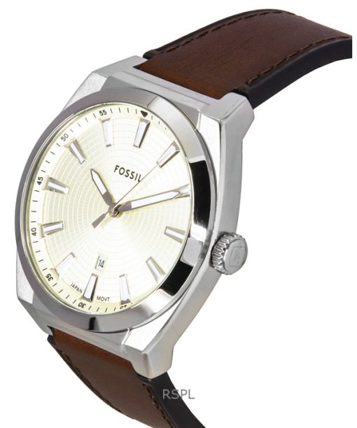 Fossil Everett Leather Strap Cream Dial Quartz FS6071 Mens Watch