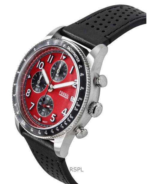 Fossil Sport Tourer Chronograph Leather Strap Red Dial Quartz FS6086 Mens Watch