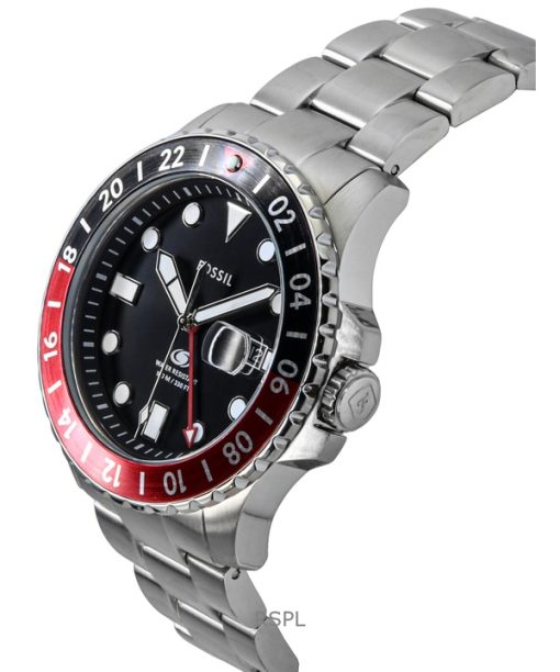 Fossil Blue GMT Stainless Steel Black Dial Quartz FS6092 100M Mens watch