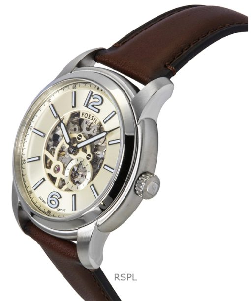 Fossil Heritage Brown Leather Strap Cream Skeleton Dial Automatic ME3264 Mens Watch