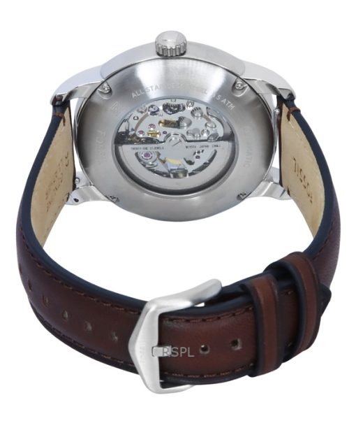 Fossil Heritage Brown Leather Strap Cream Skeleton Dial Automatic ME3264 Mens Watch