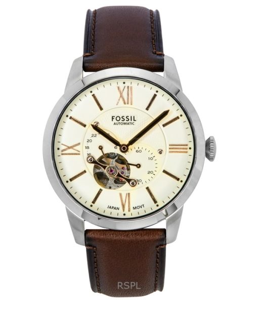 Fossil Townsman Leather Strap Open Heart Cream Dial Automatic ME3266 Mens Watch