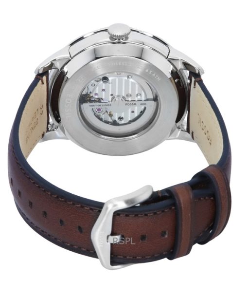 Fossil Townsman Leather Strap Open Heart Cream Dial Automatic ME3266 Mens Watch