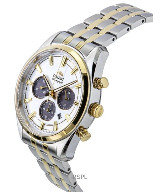 Orient Contemporary Chronograph Two Tone Stainless Steel White Dial Quartz RA-TX0302S Mens Watch