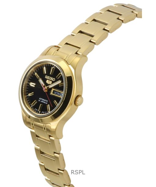 Seiko 5 Classic Gold Tone Stainless Steel Black Dial 21 Jewels Automatic SYMD96K1 Womens Watch