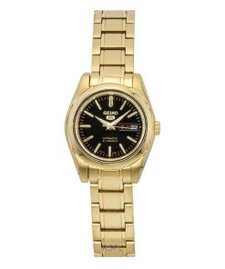 Seiko 5 Gold Tone Stainless Steel Black Dial 21 Jewels Automatic SYMK22K1 Womens Watch
