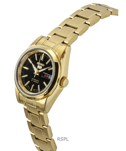 Seiko 5 Gold Tone Stainless Steel Black Dial 21 Jewels Automatic SYMK22K1 Womens Watch