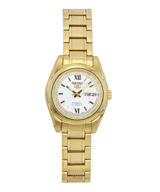 Seiko 5 Gold Tone Stainless Steel White Dial Automatic SYMK30K1 100M Womens Watch