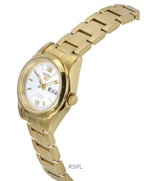 Seiko 5 Gold Tone Stainless Steel White Dial Automatic SYMK30K1 100M Womens Watch