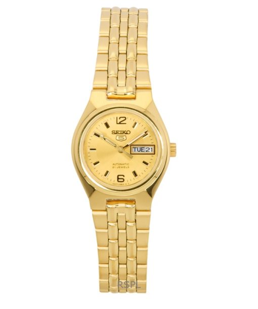 Seiko 5 Gold Tone Stainless Steel Gold Dial Automatic SYMK36K1 Womens Watch