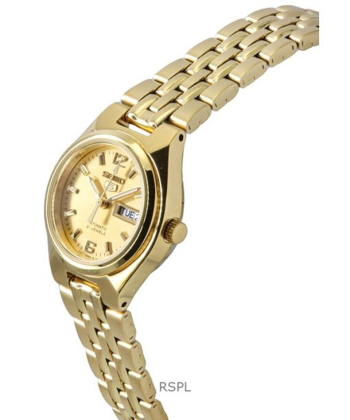 Seiko 5 Gold Tone Stainless Steel Gold Dial Automatic SYMK36K1 Womens Watch