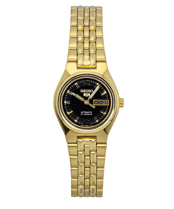 Seiko 5 Gold Tone Stainless Steel Black Dial Automatic SYMK38K1 Womens Watch