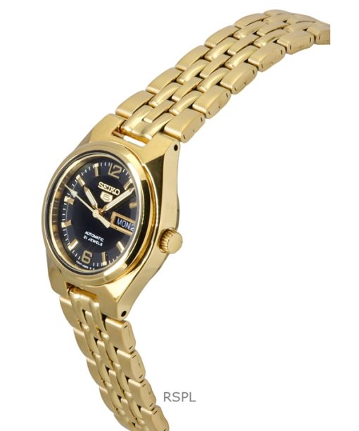 Seiko 5 Gold Tone Stainless Steel Black Dial Automatic SYMK38K1 Womens Watch