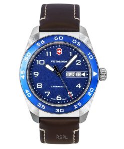 Victorinox Swiss Army Leather Strap Blue Dial Quartz 242040 100M Mens Watch