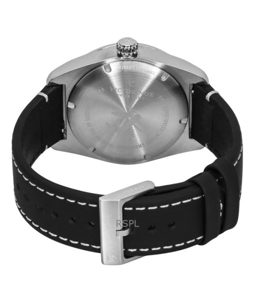 Victorinox Swiss Army Leather Strap Black Dial Quartz 242041 100M Mens Watch