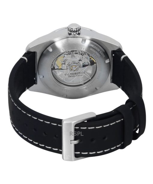 Victorinox Swiss Army Leather Strap Black Dial Automatic 242044 100M Mens Watch