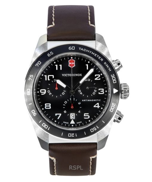 Victorinox Swiss Army Chronograph Leather Strap Black Dial Quartz 242046 100M Men's Watch