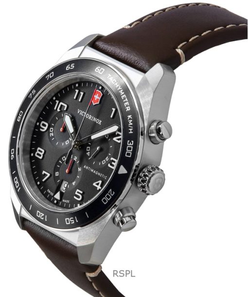 Victorinox Swiss Army Chronograph Leather Strap Black Dial Quartz 242046 100M Men's Watch