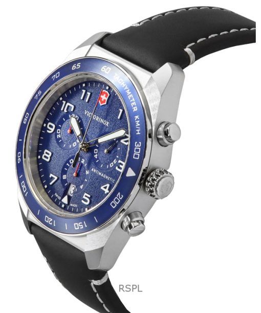 Victorinox Swiss Army Chronograph Leather Strap Blue Dial Quartz 242047 100M Men's Watch