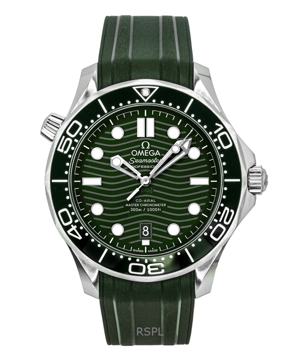 Omega Seamaster Rubber Strap Green Dial Automatic Diver's 210.32.42.20.10.001 300M Men's Watch