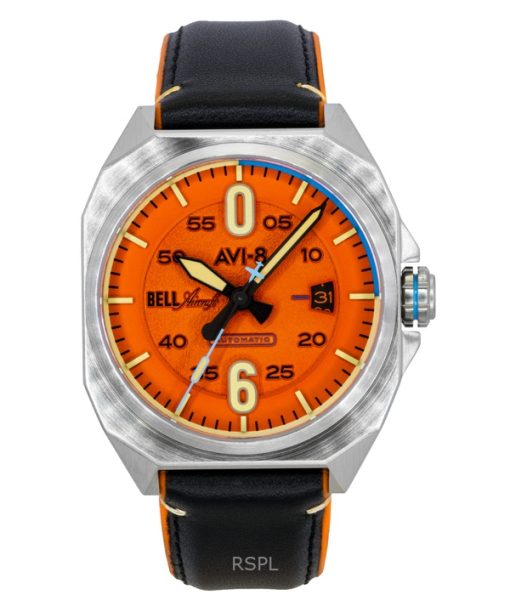 AVI-8 Bell X-1 Machbuster Rubber And Leather Strap Retro Orange Dial Automatic AV-4115-02 Men's Watch