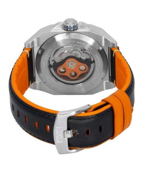 AVI-8 Bell X-1 Machbuster Rubber And Leather Strap Retro Orange Dial Automatic AV-4115-02 Men's Watch