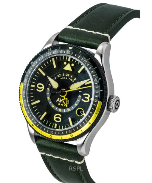 AVI-8 Flyboy Airmaster GMT Fuselage Green Leather Strap Green Dial Automatic AV-4128-03 Men's Watch