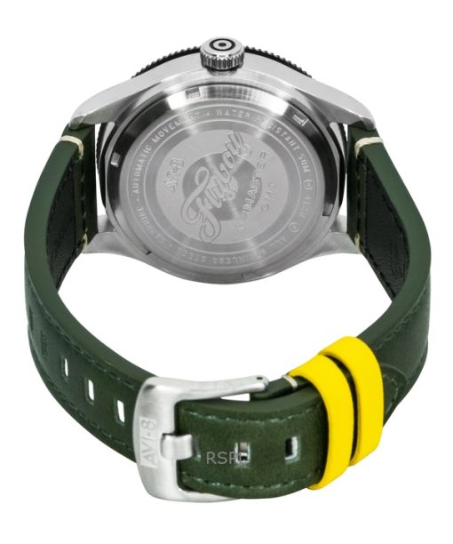 AVI-8 Flyboy Airmaster GMT Fuselage Green Leather Strap Green Dial Automatic AV-4128-03 Men's Watch