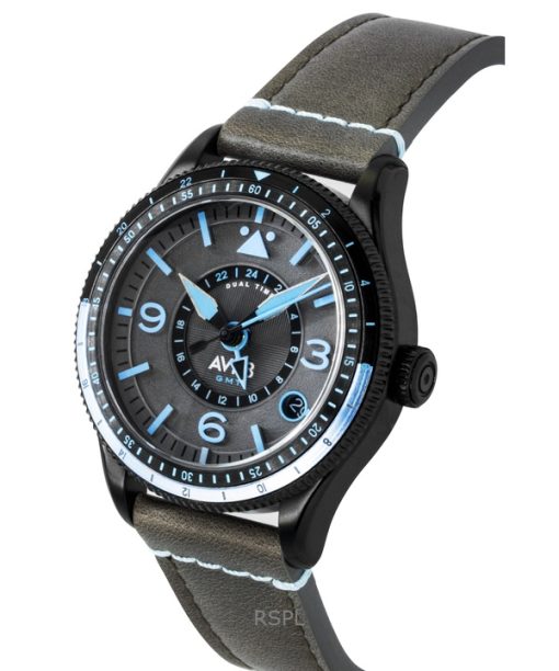 AVI-8 Flyboy Airmaster GMT Leather Strap Grey Dial Automatic AV-4128-05 Men's Watch