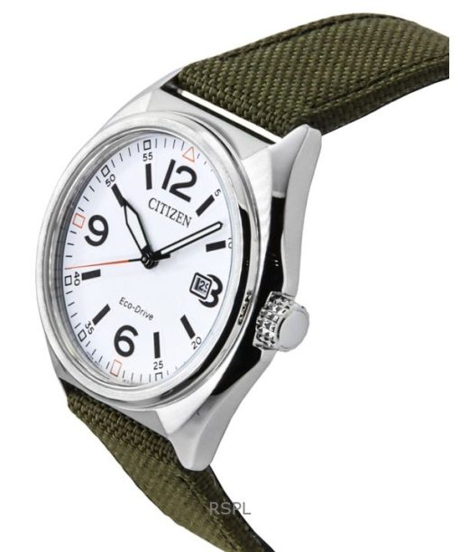 Citizen Eco-Drive Green Nylon Strap White Dial AW1571-09A 100M Men's Watch