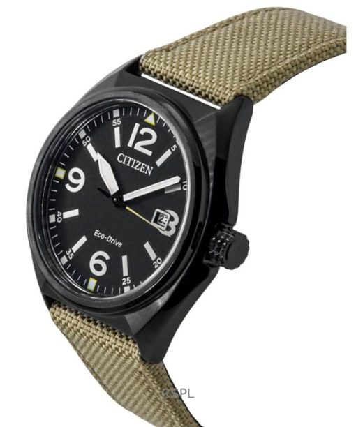 Citizen Eco-Drive Green Nylon Strap Black Dial AW1575-08E 100M Men's Watch