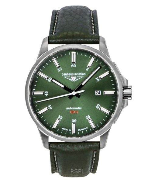 Bauhaus Aviation Leather Strap Dark Green Dial Automatic 28644 100M Men's Watch
